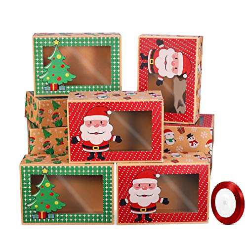 UPKOCH cajas de galletas de navidad bolsa de dulces de papel kraft comida de vacaciones cajas de golosinas de panadería envases latas con ventana 1pc cinta para regalo que da embalaje 12pcs