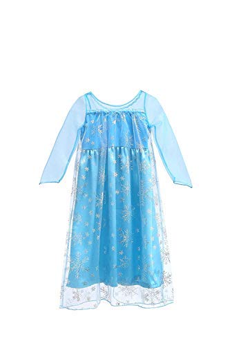 URAQT Vestido de Princesa Elsa, Reina Frozen Disfraz Elsa Vestido Infantil Niñas Costume Azul Cosplay de Disney Disfraz de Halloween, Cumpleaños, Carnaval y la Fiesta (100) Azul
