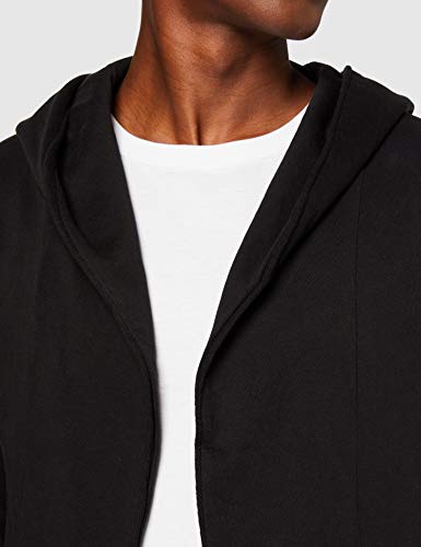 Urban Classics Longline Hoodie Cardigan Casual, sin Cierre, Chaqueta con Capucha y Corte Asimétrico en la Parte Inferior Delantera, Color Black, Talla L, Hombre