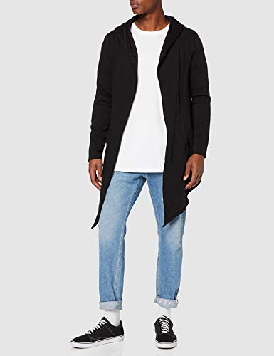 Urban Classics Longline Hoodie Cardigan Casual, sin Cierre, Chaqueta con Capucha y Corte Asimétrico en la Parte Inferior Delantera, Color Black, Talla L, Hombre