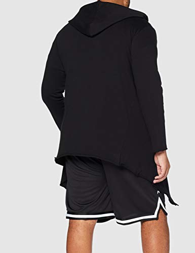 Urban Classics Longline Hoodie Cardigan Casual, sin Cierre, Chaqueta con Capucha y Corte Asimétrico en la Parte Inferior Delantera, Color Black, Talla L, Hombre