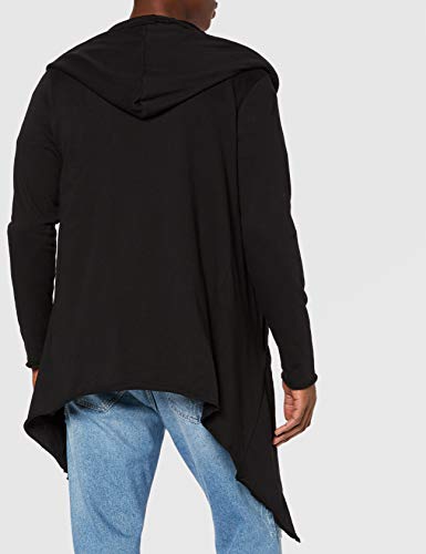 Urban Classics Longline Hoodie Cardigan Casual, sin Cierre, Chaqueta con Capucha y Corte Asimétrico en la Parte Inferior Delantera, Color Black, Talla L, Hombre
