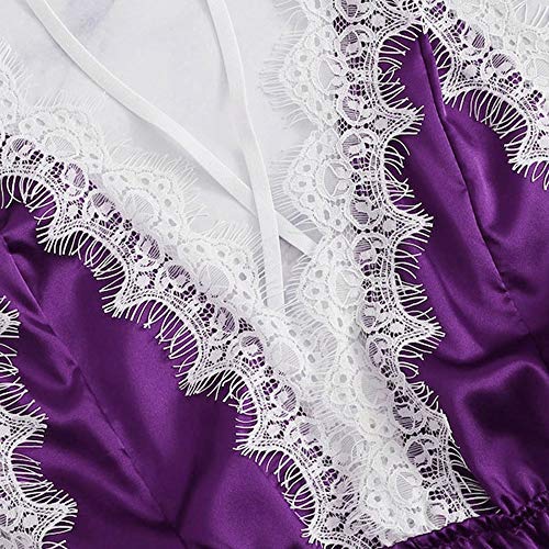 URIBAKY LenceríA Mujeres Sexy Cuello En V Profundo Corte Bajo Caliente SatéN TentacióN Ropa Interior Sin Espalda Halter Sexy Dormir EróTico Encaje CamisóN
