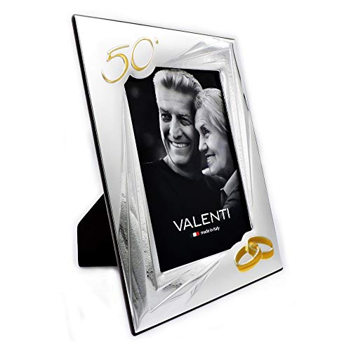 Valenti&Co - Marco Plateado 13x18 cm Boda de Oro: 50 años de Matrimonio o Cinco años de parientes, Abuelos o mamá y papá.