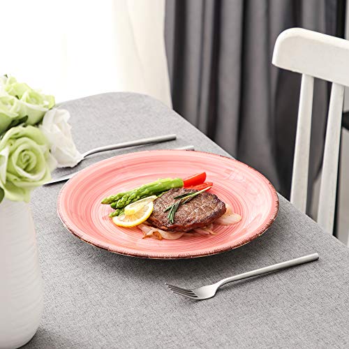 vancasso Serie Bella Juego de Platos Llanos 4pcs Platos de Cena Retro Bobina Pintado a Mano, Gres Esmaltada, Rosa