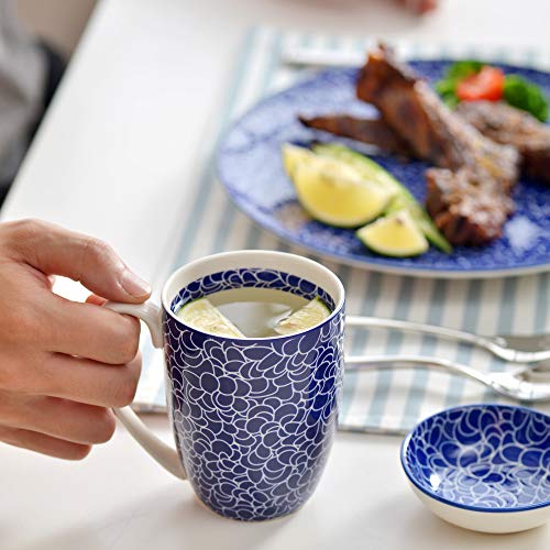 vancasso Takaki,Vajillas de Porcelana 16 Piezas Juego de Servicio Combinado, con 4 Tazas de Café, 4 Tazones de Cereales, 4 Platos de postre 4 Platos de Cena, para 4 Personas