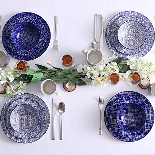 vancasso Takaki,Vajillas de Porcelana 16 Piezas Juego de Servicio Combinado, con 4 Tazas de Café, 4 Tazones de Cereales, 4 Platos de postre 4 Platos de Cena, para 4 Personas