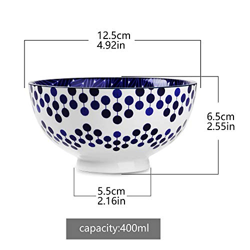 Vancasso Tazón de Fuente de Cereal de Porcelana Cuencos de 6 piezas Fijados, Diámetro de 13 cm, Cuenco para el Arroz, Gachas de Avena, Sopas, Cereales