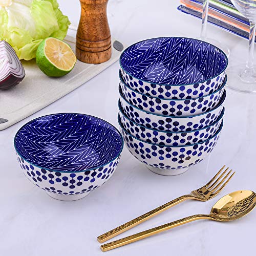 Vancasso Tazón de Fuente de Cereal de Porcelana Cuencos de 6 piezas Fijados, Diámetro de 13 cm, Cuenco para el Arroz, Gachas de Avena, Sopas, Cereales