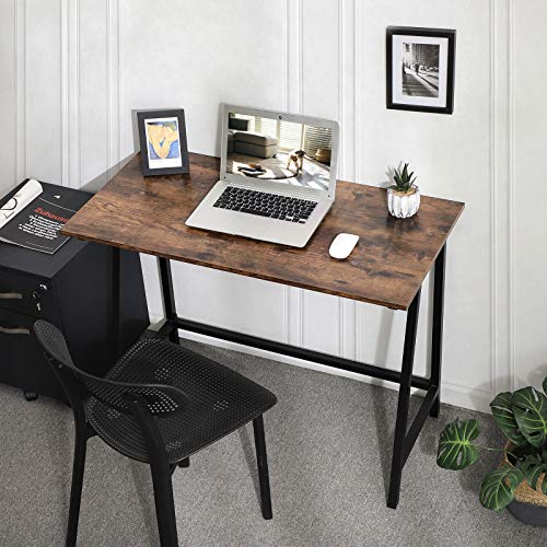 VASAGLE Escritorio de Estilo Industrial, Mesa de Ordenador con Marco de Hierro y Tablero Vintage en Aspecto de Madera, para Oficina, Estudio, Ahorro de Espacio, 100 x 50 x 75 cm LWD40X