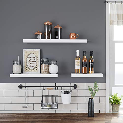 VASAGLE Estante Flotante, Estante de Pared para Fotos, Decoraciones, en Salón, Cocina, Pasillo, Dormitorio, Baño, Blanco LWS24WT