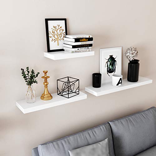 VASAGLE Estante Flotante, Estante de Pared para Fotos, Decoraciones, en Salón, Cocina, Pasillo, Dormitorio, Baño, Blanco LWS24WT