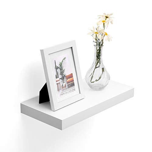 VASAGLE Estante Flotante, Estante de Pared para Fotos, Decoraciones, en Salón, Cocina, Pasillo, Dormitorio, Baño, Blanco LWS24WT