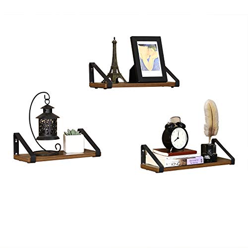 VASAGLE Estantes de Pared, Estantería Flotante Industrial de Pared, Juego de 3, Soporte de Exhibición Estable para Sala de Estar, Baño, Cocina, Marrón Rústico LWS33BX