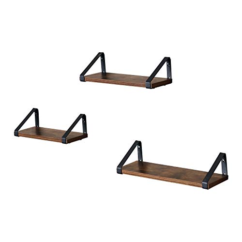 VASAGLE Estantes de Pared, Estantería Flotante Industrial de Pared, Juego de 3, Soporte de Exhibición Estable para Sala de Estar, Baño, Cocina, Marrón Rústico LWS33BX
