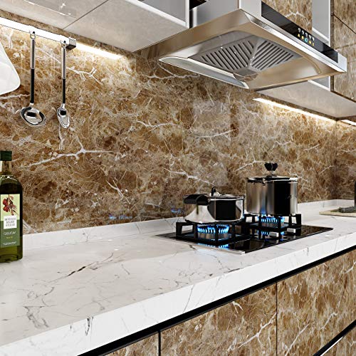 VEELIKE Contact Paper Vinyl Film Granite Sticker Vinyl Wrap Washable Wallpaper Oilproof Marble Effect Self Adhesive Shelf Drawer Liner Brown Sticky Back Plastic Roll for Sink Bath Tub (40cm x 300cm)