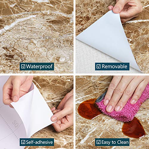 VEELIKE Contact Paper Vinyl Film Granite Sticker Vinyl Wrap Washable Wallpaper Oilproof Marble Effect Self Adhesive Shelf Drawer Liner Brown Sticky Back Plastic Roll for Sink Bath Tub (40cm x 300cm)