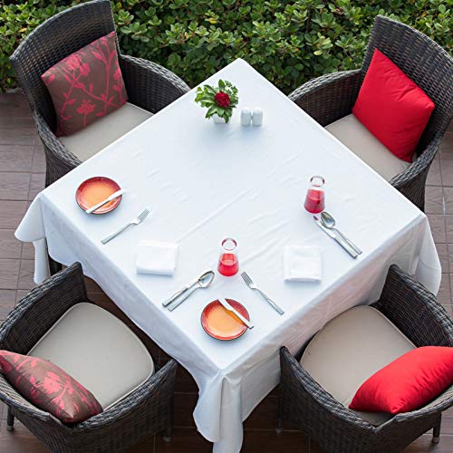 VEEYOO Mantel Cuadrado 100% Poliéster Mantel Suave para Mesa Interior y Exterior - Mantel de Cena Sólido para Bodas Partido Restaurante Cafetería (Blanco, 178x178 cm)