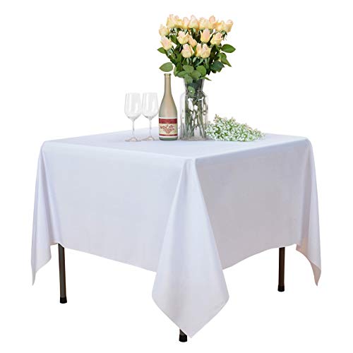VEEYOO Mantel Cuadrado 100% Poliéster Mantel Suave para Mesa Interior y Exterior - Mantel de Cena Sólido para Bodas Partido Restaurante Cafetería (Blanco, 178x178 cm)