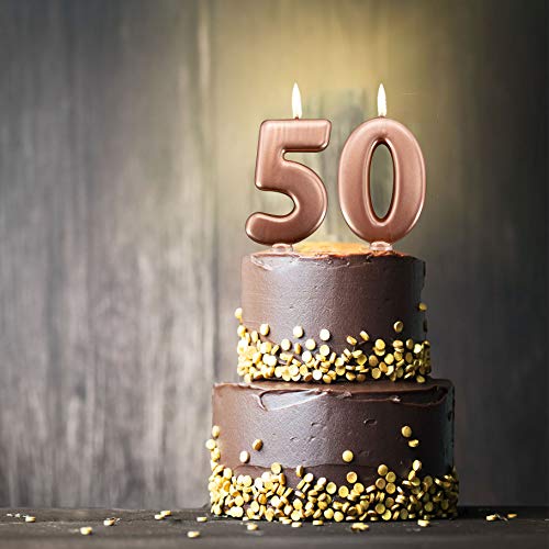 Velas 50 años Rosa Gold para tarta fiesta cumpleaños | Decoraciones Velas Aniversario Tarta 50 | Altura 10 cm