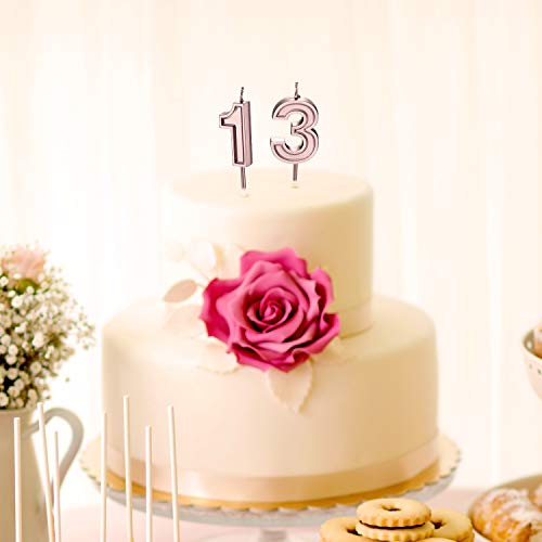 Velas de Cumpleaños 13 Velas de Numeros de Pastel Topper Decoración de Pastel de Feliz Cumpleaños para Cumpleaños Boda Aniversario Celebración, Oro Rosa