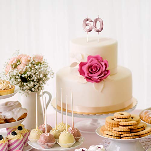 Velas de Cumpleaños 60 Velas de Numeros de Pastel Topper Decoración de Pastel de Feliz Cumpleaños para Fiesta de Cumpleaños Boda Aniversario Celebración (Oro Rosa)