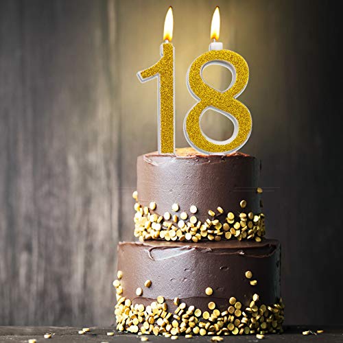 Velas Maxi 18 años para tarta fiesta cumpleaños 18 años | Decoraciones Velas Auguri Aniversario Tarta 18 | Altura 13 cm (Oro)