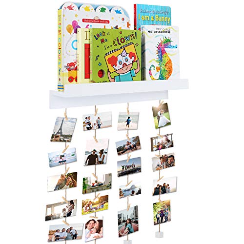 Vencipo Marco de Madera para Decoración de Paredes Colgantes, Blanco Estantería para Marco Fotos, Baldas Estanterias de Pared de Madera para Organizador Libros Infantil.
