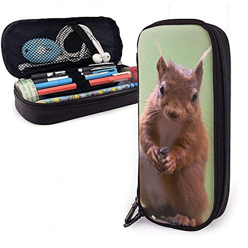 Venta De Caja De Lápices De Cuero De Pu Cute Little Squirrel, Bolsa De Bolígrafo De Gran Capacidad, Organizadores De Papelería Duraderos Con Cinturones Elásticos