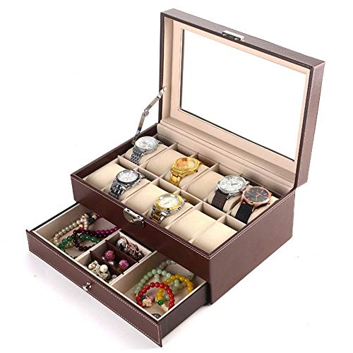 Ver caja de Almacenamiento de Exhibición Joyas de colección caja de presentación de cristal encimera superior de la joyería caja de almacenamiento de pulsera caja de la colección 12 Relojes Regalo par