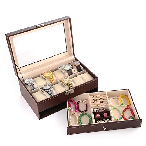 Ver caja de Almacenamiento de Exhibición Joyas de colección caja de presentación de cristal encimera superior de la joyería caja de almacenamiento de pulsera caja de la colección 12 Relojes Regalo par