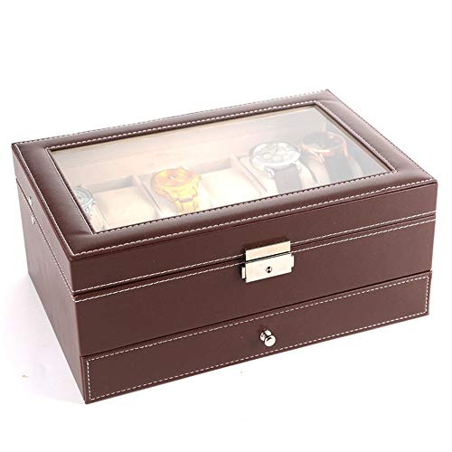 Ver caja de Almacenamiento de Exhibición Joyas de colección caja de presentación de cristal encimera superior de la joyería caja de almacenamiento de pulsera caja de la colección 12 Relojes Regalo par