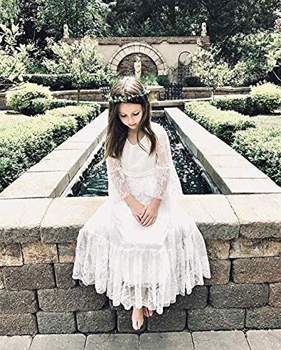 Vestido Blanco de niña de Las Flores Vestido Blanco de niña para el Bautizo de Bodas de la Fiesta de Desfile