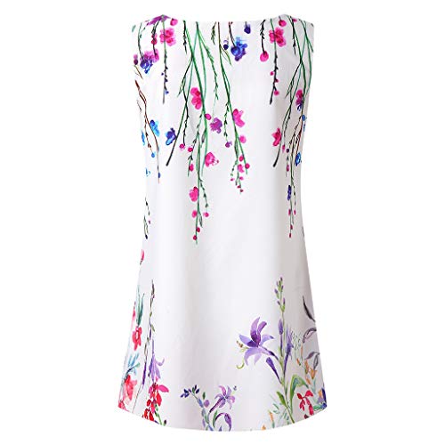 Vestidos Mujer Casual 2019-Ronamick,Mujer Verano Vestido Sin Mangas con Cuello Redondo y Estampado de Sauce de Mariposa para Mujer(Blanco,L Mujer Ropa