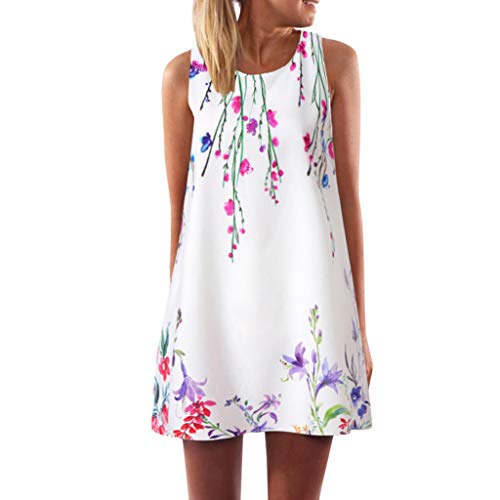 Vestidos Mujer Casual 2019-Ronamick,Mujer Verano Vestido Sin Mangas con Cuello Redondo y Estampado de Sauce de Mariposa para Mujer(Blanco,L Mujer Ropa