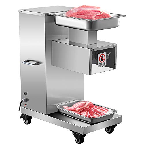 VEVOR Cortafiambres de Acero Inoxidable, Cortadora de Fiambre Eléctrica 500 kg por Hora, Cortadora de Embutidos Profesional con Motor de 750 W, Cortafiambres Compacta Cuchillos de Distancia de 3 mm