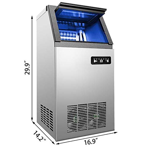 VEVOR Máquina para Hacer Hielo, de Acero Inoxidable de Calidad Alimentaria, Trituradora de Máquina de Hielo Comercial, 60kg/24 horas, con Panel de Control LCD Inteligente, para Cafeterías Bares etc