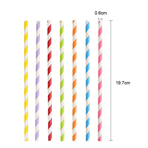 Vicloon 175 Pcs Paja de Papel Respetuoso con el Medio Ambiente,Pajitas Ideal Pajas de Beber para Cumpleaños,Bodas,Navidad,Baby Shower,Fiestas de Celebración - 7 Colores