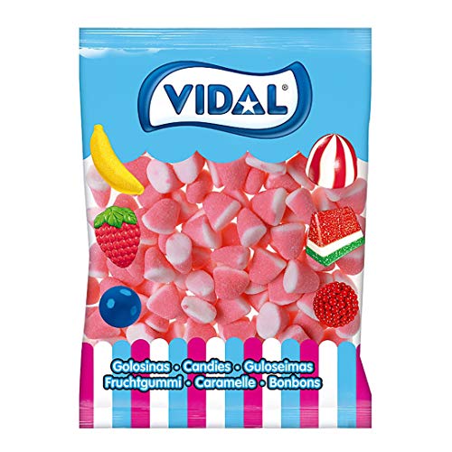 Vidal Golosinas. Besos azúcar. Caramelo de goma sabor fresa y nata. Color rosa y blanco. Bolsa 1,5 kg