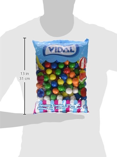 Vidal Golosinas. Bolas de Chicle Grageado de 28 mm. Surtido de deliciosos sabores: limón, naranja y fresa. Bolsa 2 kg