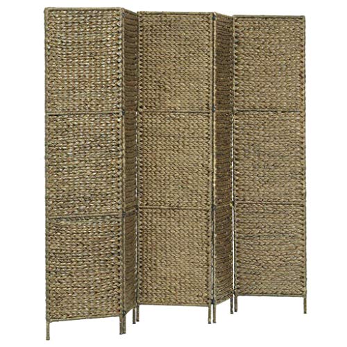 vidaXL Biombo Separador 5 Paneles Plegable Divisor Ambientes Decorativo Metal Jacinto Agua Paravientos Protección Privacidad Jardín Terraza Marrón