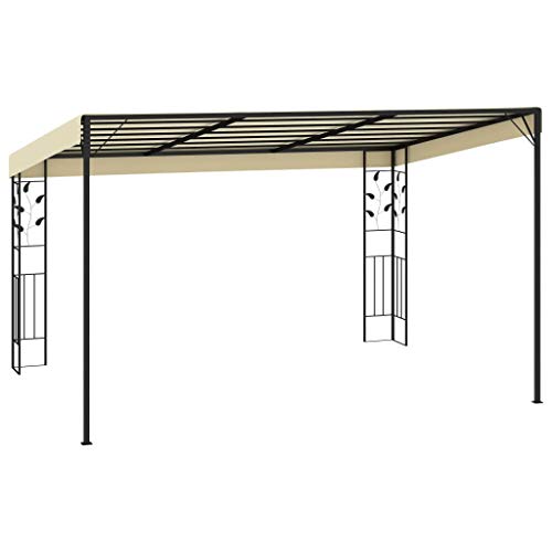 vidaXL Cenador con Montaje en la Pared Toldo Parasol Marquesina Pabellón Carpa Gazebo de Jardín Aire Libre Terraza Exterior Fiestas Eventos Crema 4x3x2,5 m