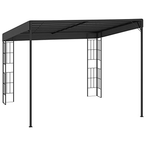 vidaXL Cenador con Montaje en la Pared Toldo Parasol Marquesina Pabellón Carpa Gazebo de Jardín Aire Libre Terraza Exterior Fiestas Eventos Tela Gris Antracita 3x3 m