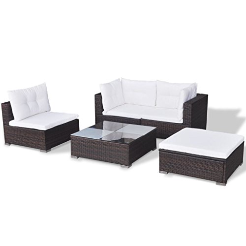 vidaXL Conjunto de Muebles de Jardín 5 Piezas Ratán Sintético Marrón Juego Comedor Exterior Mesa y Sillas Patio Porche Terraza Material Estilo Mimbre