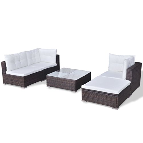 vidaXL Conjunto de Muebles de Jardín 5 Piezas Ratán Sintético Marrón Juego Comedor Exterior Mesa y Sillas Patio Porche Terraza Material Estilo Mimbre
