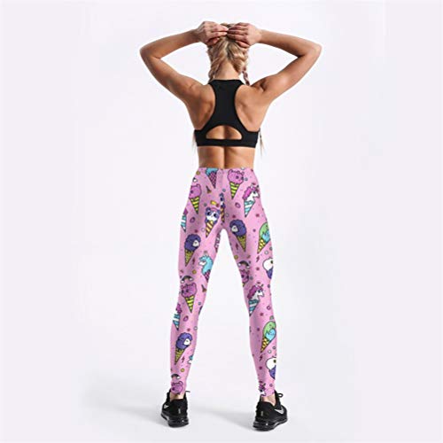 VIDEFS.LEG Mujeres Legging Moda Entrenamiento Fitness Pantalones de Cintura Alta Raya Helado Cono Impreso Estilo Encantador M