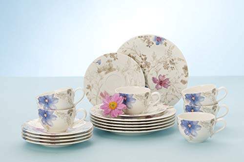 Villeroy & Boch Mariefleur Gris Vajilla de café para 6 personas, 18 piezas, Porcelana Premium, Blanco/Azul/Gris