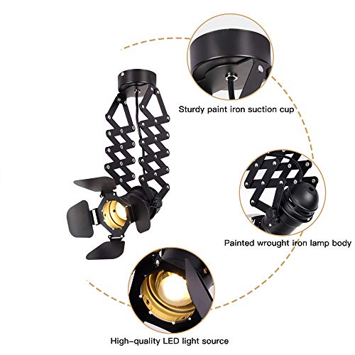 Vintage Industrial Lámpara Extensible Colgante Foco de techo interior E27 luz techo LED metal de pared luces iluminación decoración para Bar Restaurante Salón(bombilla no incluida)