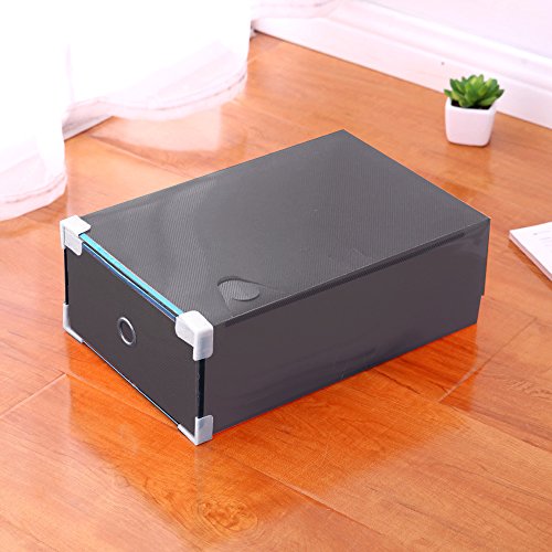 Vinteky® 10x Cajas Almacenaje Plegable de plástico Cajón Organizador Transparente envase de la Caja para Zapatos Apilable Plegable Contenedor. (Negro, Metal Border)