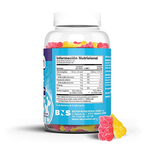 VITALDIN Probiótico gummies - 500 millones de cepas de Bacillus Coagulans por dosis diaria - 60 gominolas (suministro para 1 mes); sabor a Frutas - Flora Intestinal - Apto para Niños & Adultos